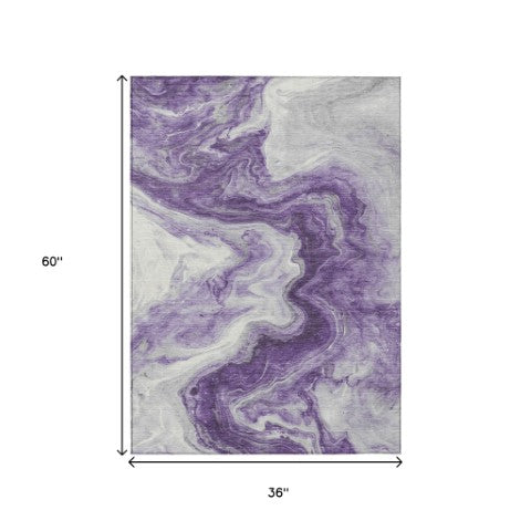 Homeroots 3' X 5' Abstract Washable Indoor Outdoor Area Rug - Stylish, Durable & Stain Resistant For Any Space Purple Polyester 618340
