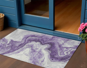 Homeroots 3' X 5' Abstract Washable Indoor Outdoor Area Rug - Stylish, Durable & Stain Resistant For Any Space Purple Polyester 618340