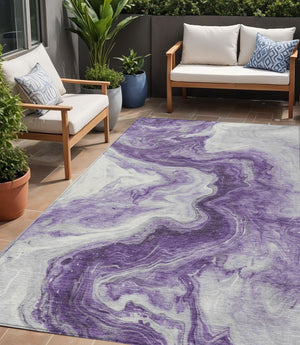 Homeroots 3' X 5' Abstract Washable Indoor Outdoor Area Rug - Stylish, Durable & Stain Resistant For Any Space Purple Polyester 618341
