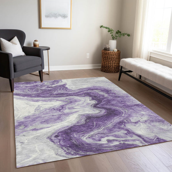 Homeroots 3' X 5' Abstract Washable Indoor Outdoor Area Rug - Stylish, Durable & Stain Resistant For Any Space Purple Polyester 618343