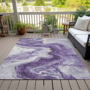 Homeroots 3' X 5' Abstract Washable Indoor Outdoor Area Rug - Stylish, Durable & Stain Resistant For Any Space Purple Polyester 618343