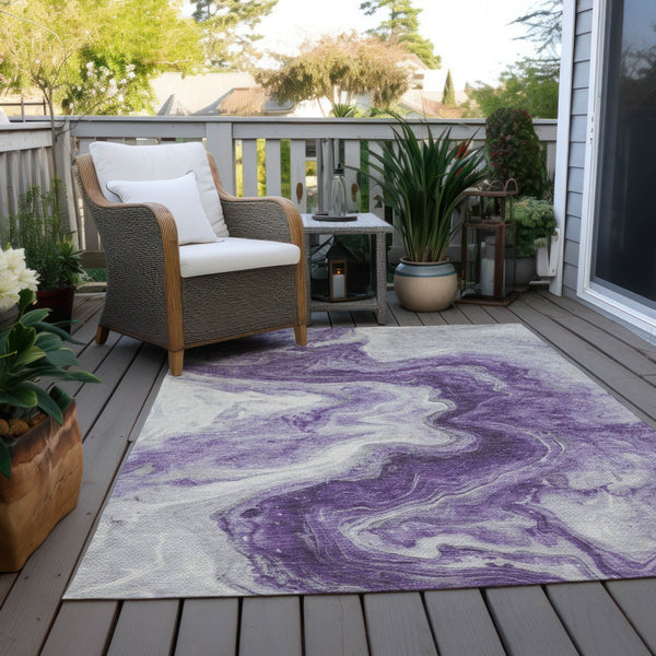 Homeroots 3' X 5' Abstract Washable Indoor Outdoor Area Rug - Stylish, Durable & Stain Resistant For Any Space Purple Polyester 618344