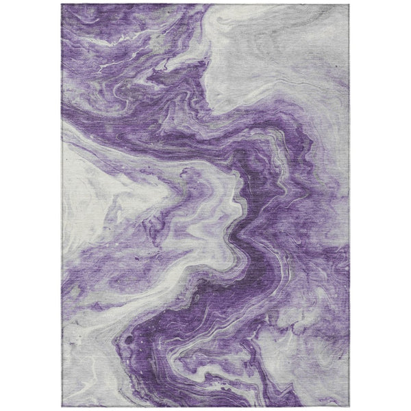 HomeRoots 5' Purple and Silver Abstract Indoor-Outdoor Area Rug | Modern, Washable, Stain-Resistant Design 9' X 12' 618344