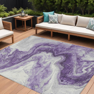 Homeroots 3' X 5' Abstract Washable Indoor Outdoor Area Rug - Stylish, Durable & Stain Resistant For Any Space Purple Polyester 618345
