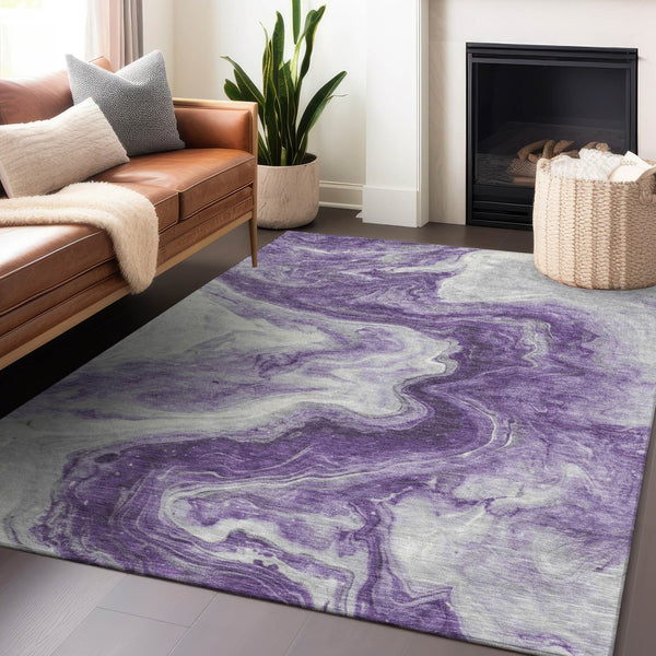 Homeroots 3' X 5' Abstract Washable Indoor Outdoor Area Rug - Stylish, Durable & Stain Resistant For Any Space Purple Polyester 618345