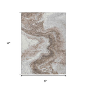 Homeroots 3' X 5' Abstract Washable Indoor Outdoor Area Rug - Stylish, Durable & Stain Resistant For Any Space Taupe Polyester 618347