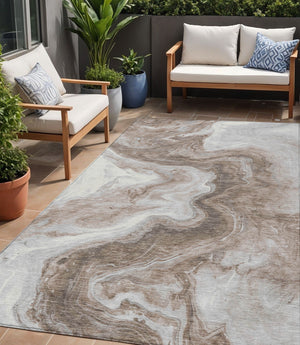 Homeroots 3' X 5' Abstract Washable Indoor Outdoor Area Rug - Stylish, Durable & Stain Resistant For Any Space Taupe Polyester 618347