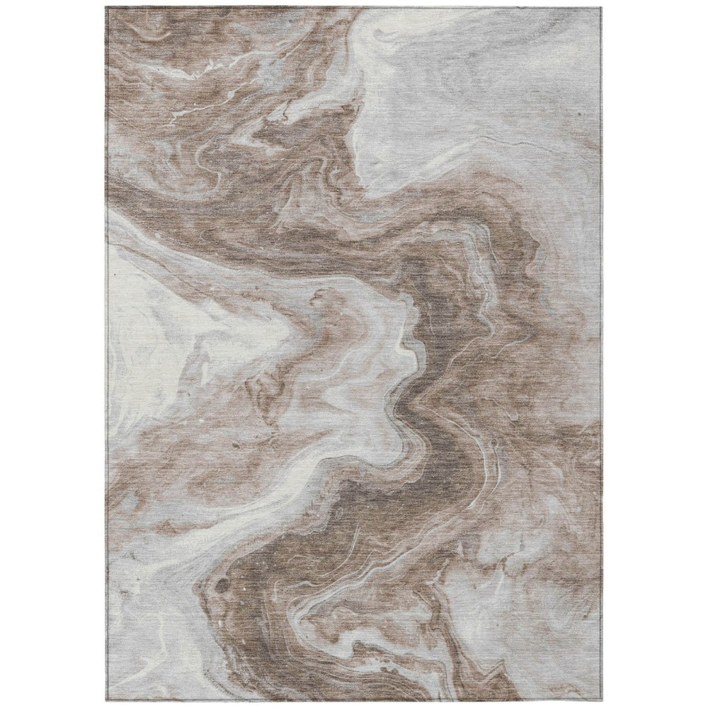 HomeRoots 5' Taupe and Silver Abstract Washable Area Rug – Stylish, Durable Design for Indoor and Outdoor Spaces 5' X 8' 618347