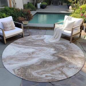 Homeroots 3' X 5' Abstract Washable Indoor Outdoor Area Rug - Stylish, Durable & Stain Resistant For Any Space Taupe Polyester 618348