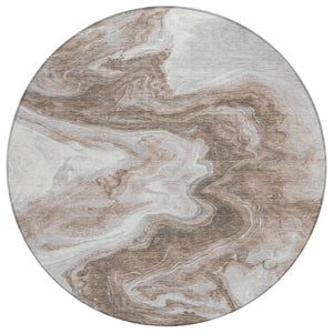 HomeRoots 5' Taupe and Silver Abstract Washable Area Rug – Stylish, Durable Design for Indoor and Outdoor Spaces 8' Round 618348