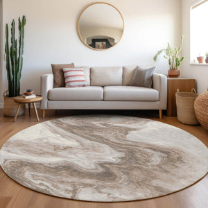 Homeroots 3' X 5' Abstract Washable Indoor Outdoor Area Rug - Stylish, Durable & Stain Resistant For Any Space Taupe Polyester 618348