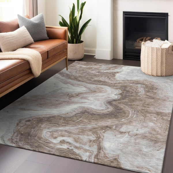 Homeroots 3' X 5' Abstract Washable Indoor Outdoor Area Rug - Stylish, Durable & Stain Resistant For Any Space Taupe Polyester 618351