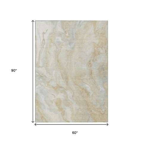 Homeroots 3' X 5' Abstract Washable Indoor Outdoor Area Rug - Durable, Stylish, And Stain-resistant Design Beige Polyester 618353