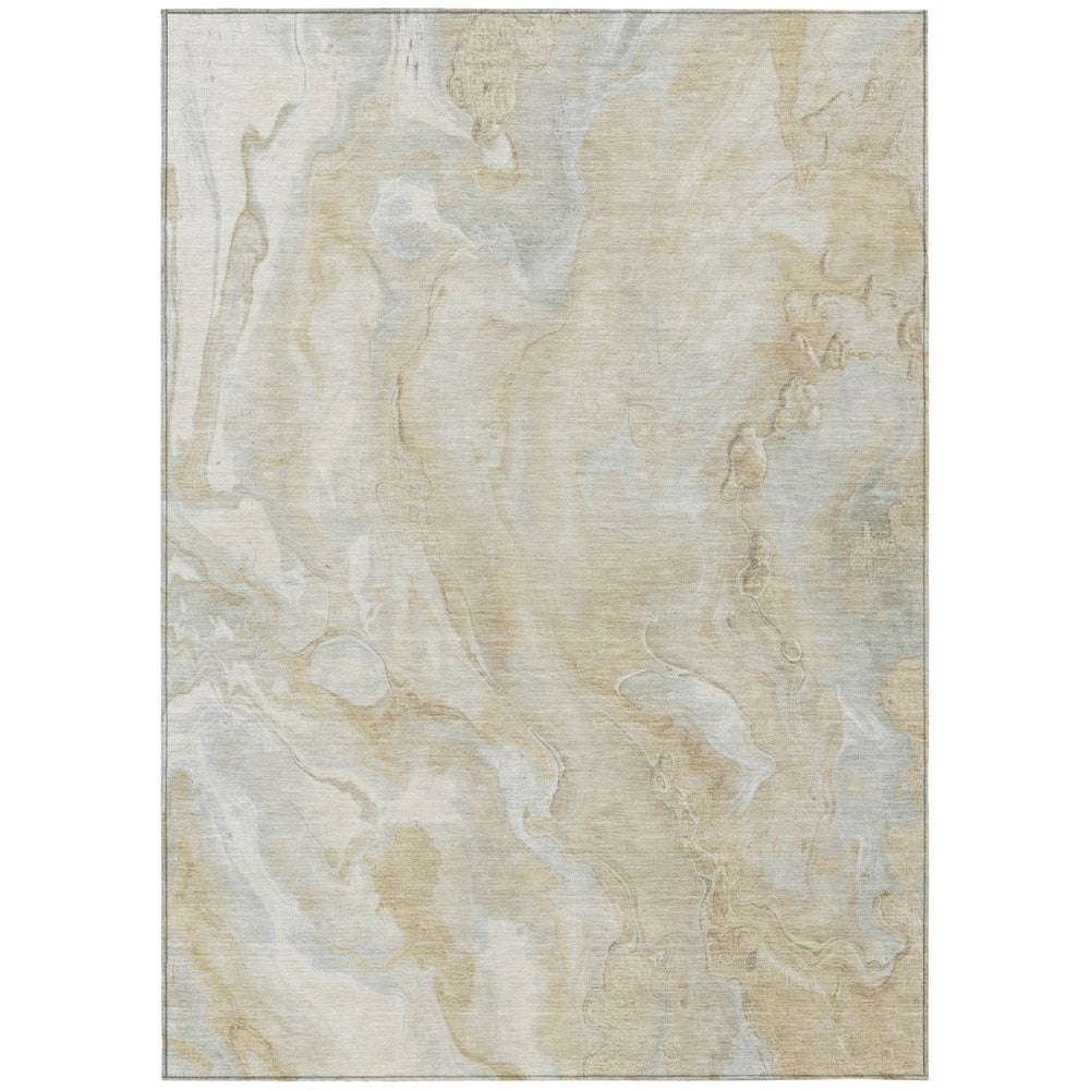 HomeRoots 5' Beige and Silver Abstract Washable Area Rug - Durable Indoor/Outdoor Design for Modern Spaces 5' X 8' 618353