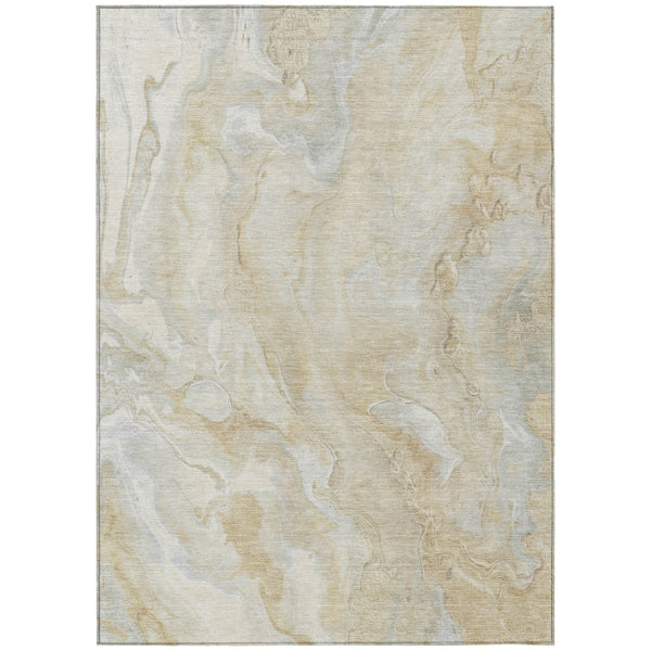HomeRoots 5' Beige and Silver Abstract Washable Area Rug - Durable Indoor/Outdoor Design for Modern Spaces 5' X 8' 618353
