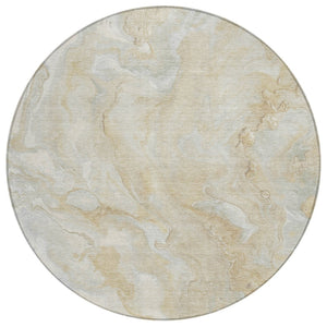 HomeRoots 5' Beige and Silver Abstract Washable Area Rug - Durable Indoor/Outdoor Design for Modern Spaces 8' Round 618354