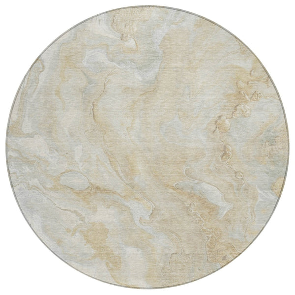 HomeRoots 5' Beige and Silver Abstract Washable Area Rug - Durable Indoor/Outdoor Design for Modern Spaces 8' Round 618354