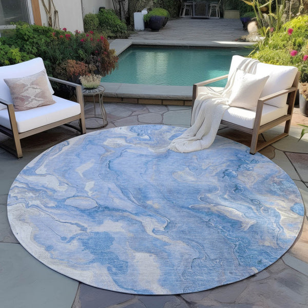 Homeroots 3' X 5' Abstract Washable Indoor Outdoor Area Rug - Durable, Stylish, And Stain-resistant Design Blue Polyester 618360