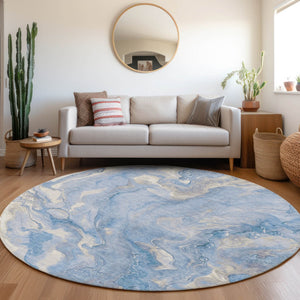 Homeroots 3' X 5' Abstract Washable Indoor Outdoor Area Rug - Durable, Stylish, And Stain-resistant Design Blue Polyester 618360