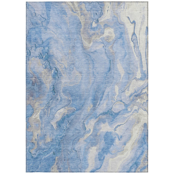 Homeroots 3' X 5' Abstract Washable Indoor Outdoor Area Rug - Durable, Stylish, And Stain-resistant Design Blue Polyester 618361