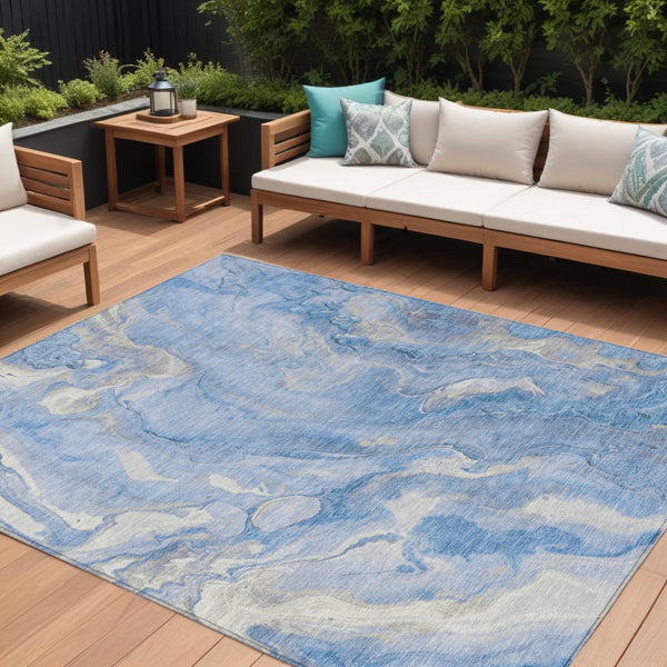 Homeroots 3' X 5' Abstract Washable Indoor Outdoor Area Rug - Durable, Stylish, And Stain-resistant Design Blue Polyester 618361