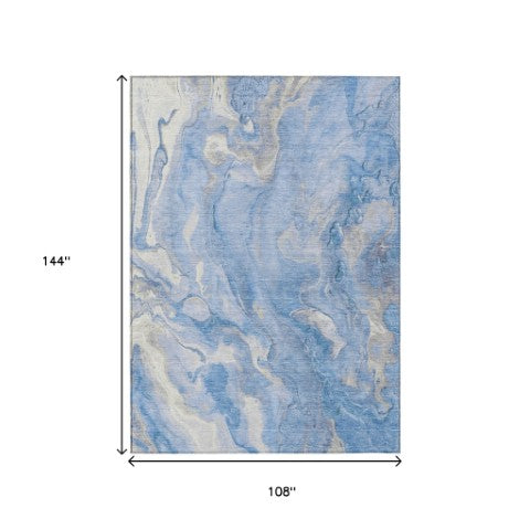 Homeroots 3' X 5' Abstract Washable Indoor Outdoor Area Rug - Durable, Stylish, And Stain-resistant Design Blue Polyester 618362