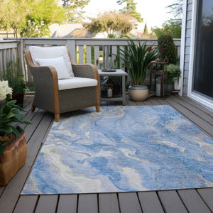 Homeroots 3' X 5' Abstract Washable Indoor Outdoor Area Rug - Durable, Stylish, And Stain-resistant Design Blue Polyester 618362