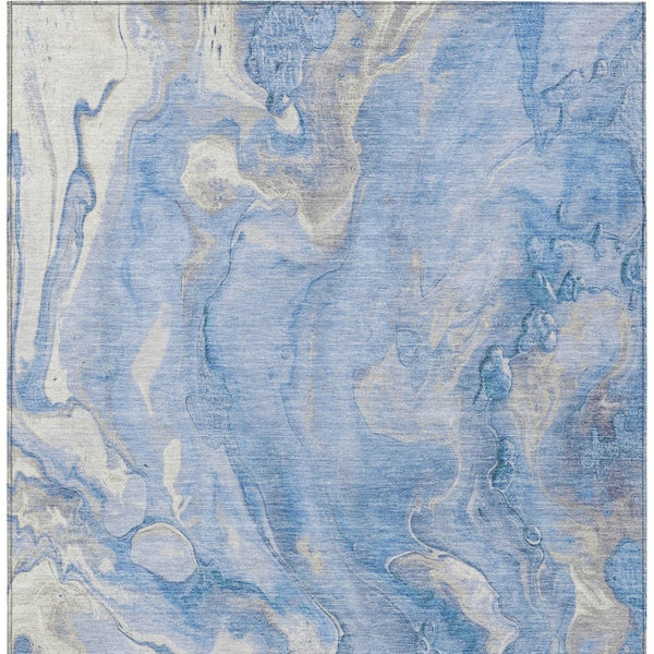 Homeroots 3' X 5' Abstract Washable Indoor Outdoor Area Rug - Durable, Stylish, And Stain-resistant Design Blue Polyester 618363