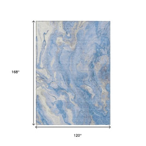 Homeroots 3' X 5' Abstract Washable Indoor Outdoor Area Rug - Durable, Stylish, And Stain-resistant Design Blue Polyester 618363