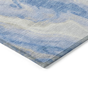 Homeroots 3' X 5' Abstract Washable Indoor Outdoor Area Rug - Durable, Stylish, And Stain-resistant Design Blue Polyester 618363