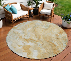 Homeroots 3' X 5' Abstract Washable Indoor Outdoor Area Rug - Durable, Stylish, And Stain-resistant Design Gold Polyester 618366