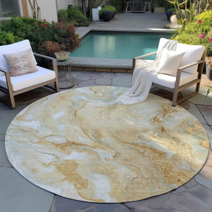 Homeroots 3' X 5' Abstract Washable Indoor Outdoor Area Rug - Durable, Stylish, And Stain-resistant Design Gold Polyester 618366