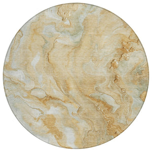HomeRoots 5' Gold and Silver Abstract Area Rug – Stylish, Washable, Indoor/Outdoor, Durable Design for Any Space 8' Round 618366