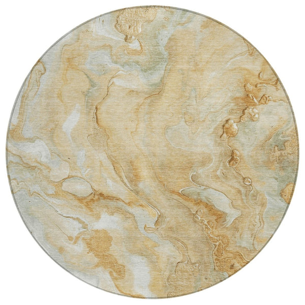 HomeRoots 5' Gold and Silver Abstract Area Rug – Stylish, Washable, Indoor/Outdoor, Durable Design for Any Space 8' Round 618366