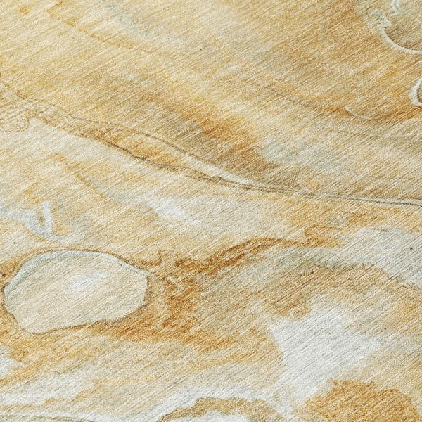 Homeroots 3' X 5' Abstract Washable Indoor Outdoor Area Rug - Durable, Stylish, And Stain-resistant Design Gold Polyester 618366