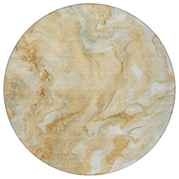 Homeroots 3' X 5' Abstract Washable Indoor Outdoor Area Rug - Durable, Stylish, And Stain-resistant Design Gold Polyester 618366