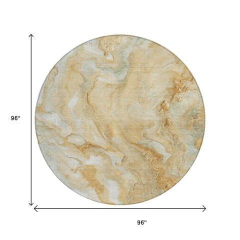 Homeroots 3' X 5' Abstract Washable Indoor Outdoor Area Rug - Durable, Stylish, And Stain-resistant Design Gold Polyester 618366