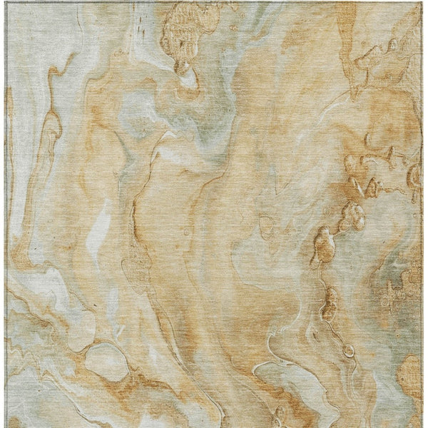 Homeroots 3' X 5' Abstract Washable Indoor Outdoor Area Rug - Durable, Stylish, And Stain-resistant Design Gold Polyester 618367