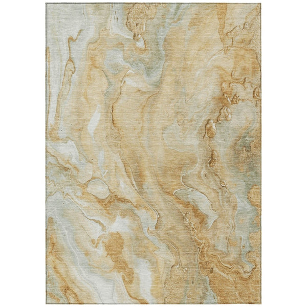 HomeRoots 5' Gold and Silver Abstract Area Rug – Stylish, Washable, Indoor/Outdoor, Durable Design for Any Space 8' X 10' 618367