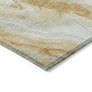 Homeroots 3' X 5' Abstract Washable Indoor Outdoor Area Rug - Durable, Stylish, And Stain-resistant Design Gold Polyester 618367