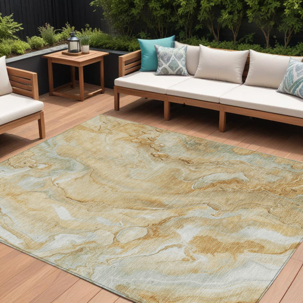 Homeroots 3' X 5' Abstract Washable Indoor Outdoor Area Rug - Durable, Stylish, And Stain-resistant Design Gold Polyester 618368