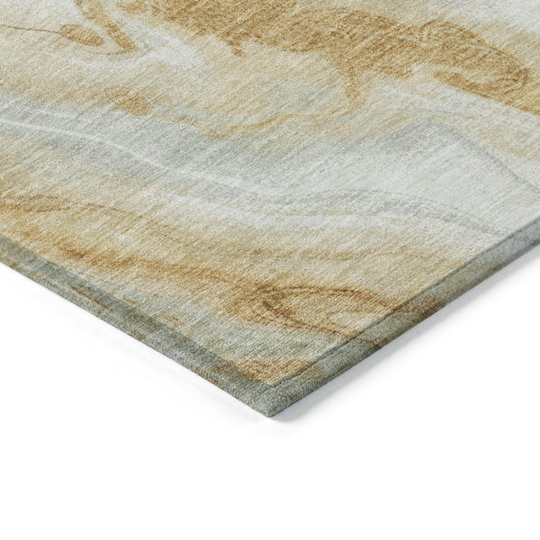 Homeroots 3' X 5' Abstract Washable Indoor Outdoor Area Rug - Durable, Stylish, And Stain-resistant Design Gold Polyester 618368