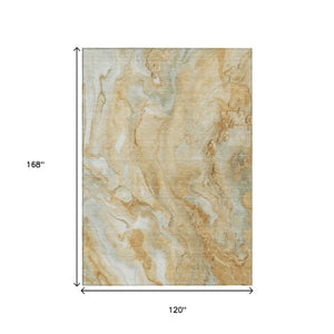 Homeroots 3' X 5' Abstract Washable Indoor Outdoor Area Rug - Durable, Stylish, And Stain-resistant Design Gold Polyester 618369