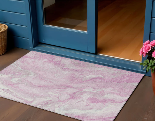Homeroots 3' X 5' Abstract Washable Indoor Outdoor Area Rug - Durable, Stylish, And Stain-resistant Design Pink Polyester 618370