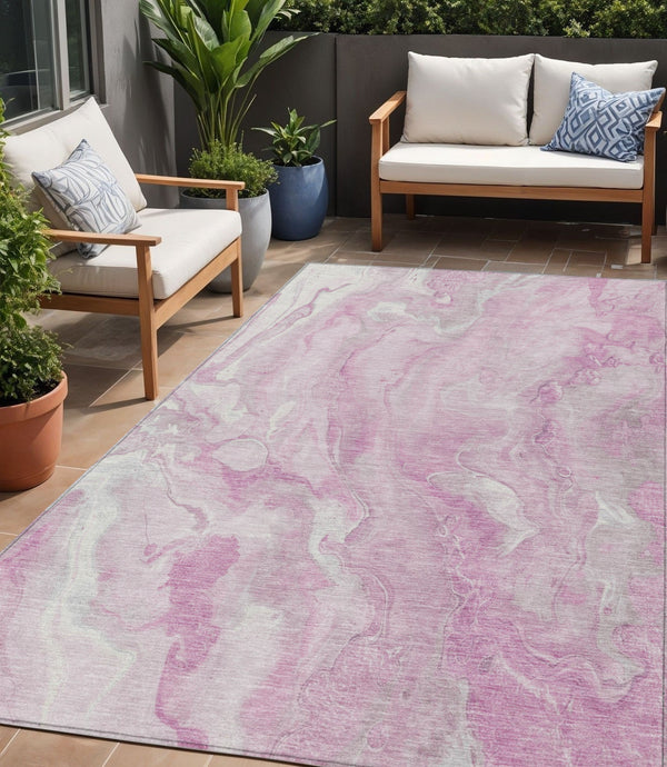 Homeroots 3' X 5' Abstract Washable Indoor Outdoor Area Rug - Durable, Stylish, And Stain-resistant Design Pink Polyester 618371