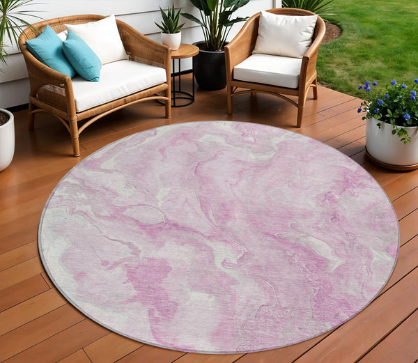 Homeroots 3' X 5' Abstract Washable Indoor Outdoor Area Rug - Durable, Stylish, And Stain-resistant Design Pink Polyester 618372