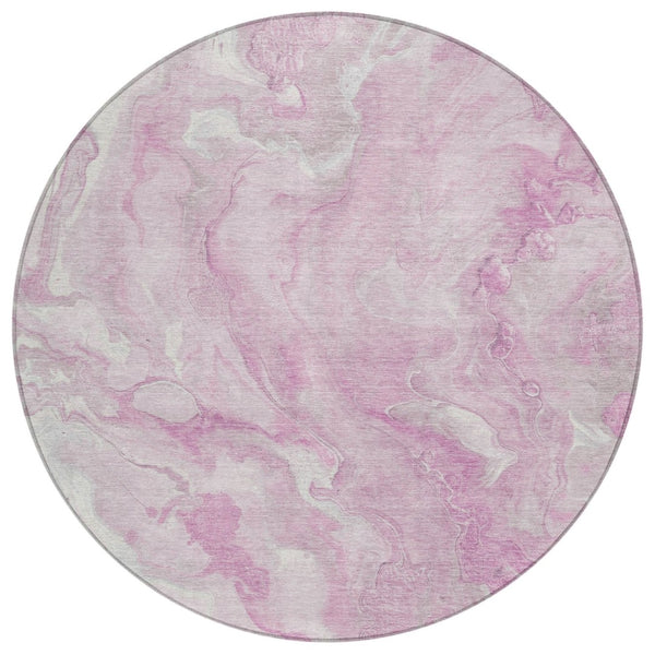 HomeRoots 5' Pink and Silver Abstract Area Rug - Stylish, Machine Washable Design for Indoor and Outdoor Use 8' Round 618372