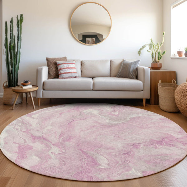 Homeroots 3' X 5' Abstract Washable Indoor Outdoor Area Rug - Durable, Stylish, And Stain-resistant Design Pink Polyester 618372