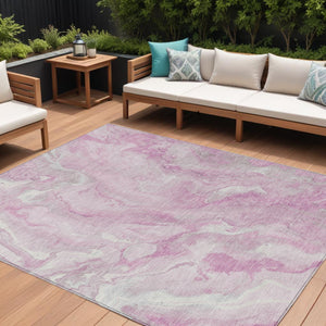 Homeroots 3' X 5' Abstract Washable Indoor Outdoor Area Rug - Durable, Stylish, And Stain-resistant Design Pink Polyester 618373