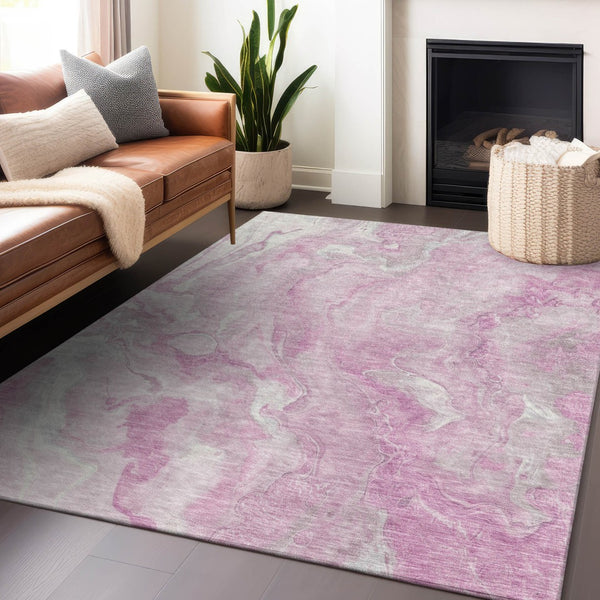 Homeroots 3' X 5' Abstract Washable Indoor Outdoor Area Rug - Durable, Stylish, And Stain-resistant Design Pink Polyester 618373